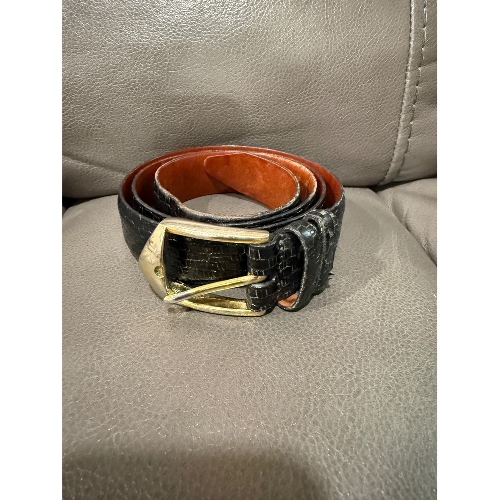Johnston‎ & Murphy Mens Black Italian Calfskin Woven Embossed Leather Belt 36